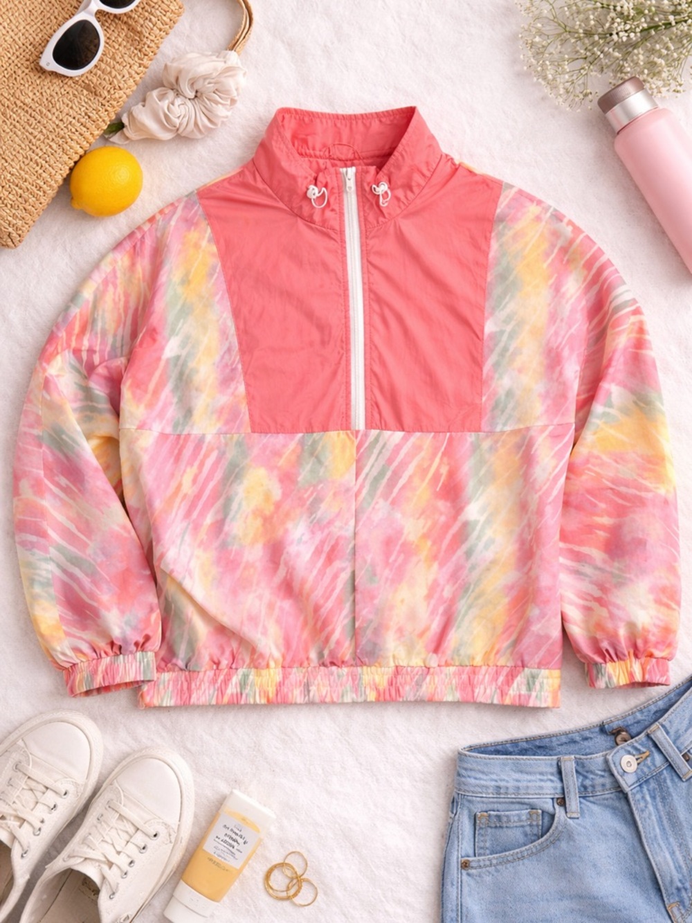 Colorful Tie Dye Windbreaker Lightweight Zip Jacket Retro Spring Vibes